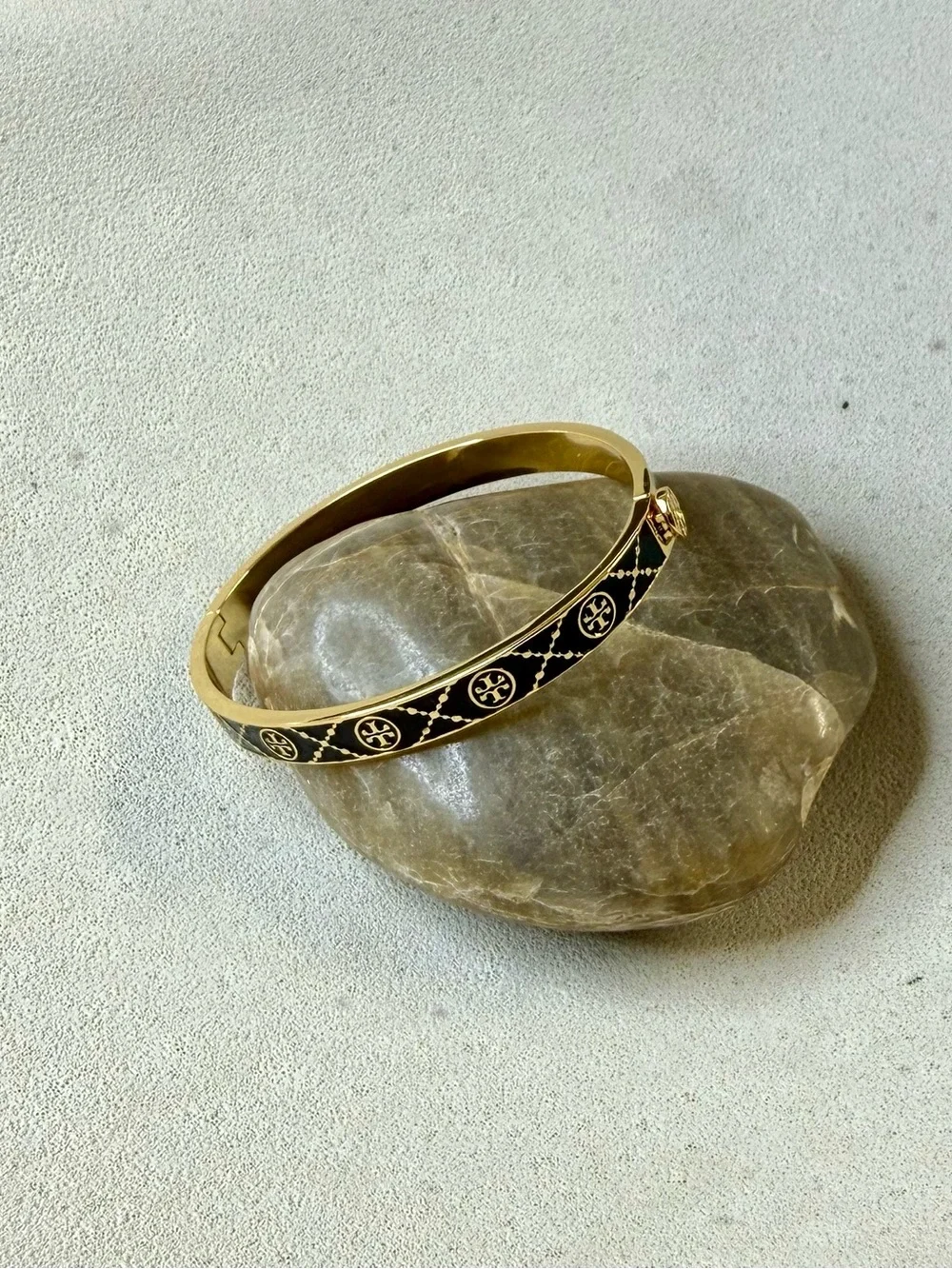 Tory Burch Gold and Black Enamel Bangle Bracelet